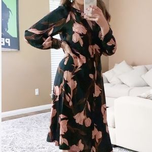 Floral Print Long Sleeve Mandarin Collared Midi Shirtdress size S